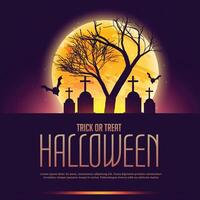 Halloween Poster mit Grab und Baum vektor
