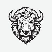 Berg Bison Logo, majestätisch schwarz und Weiß Linie Kunst vektor