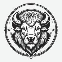 Berg Bison Logo, majestätisch schwarz und Weiß Linie Kunst vektor