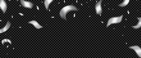 fallande silverkonfetti och serpentinbitar suddiga i rörelse. jul festlig illustration för överlägg. realistisk stil. på en svart bakgrund. vektor. vektor