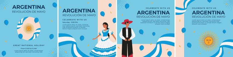 platt 25 de mayo firande argentina Instagram inlägg samling vektor