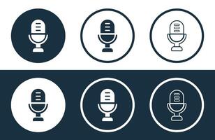 uppsättning av mikrofon ikoner isolerat platt och översikt stil illustration vektor