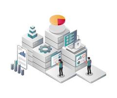 isometrisk illustration koncept. dataanalytikersäkerhet och appplattform vektor