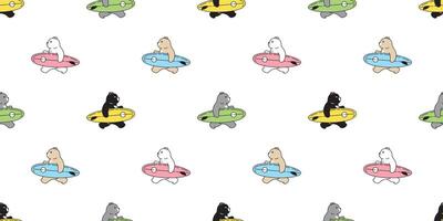 Björn sömlös mönster polär surfingbräda strand simning teddy tecknad serie klotter scarf isolerat bricka bakgrund upprepa tapet illustration design vektor
