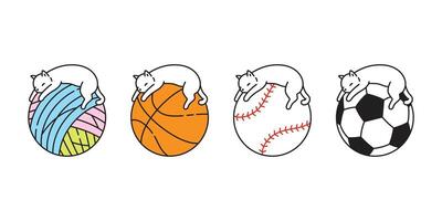 Katze Basketball Kätzchen Schlafen Kattun Symbol Logo Garn Ball Fußball Fußball Baseball Haustier Sport Karikatur Charakter Sport Gekritzel Symbol Illustration Design vektor