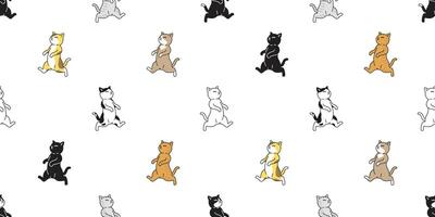 katt sömlös mönster kattunge kalikå sällskapsdjur löpning gående scarf isolerat upprepa bakgrund tecknad serie djur- bricka tapet illustration klotter design vektor