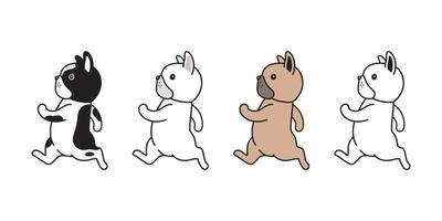 hund franska bulldogg ikon valp löpning gående sällskapsdjur ras Tass karaktär tecknad serie symbol scarf klotter illustration design vektor
