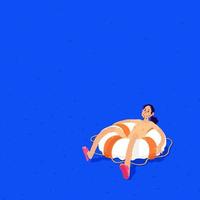 Illustration eines nackten Mannes auf einem Rettungsring im Ozean. Vektor. Menschen auf dem Wasser retten. blaues Meer mit einem bankrotten Geschäftsmann, der Hilfe braucht. Metapher. Hintergrund für Layouts. vektor