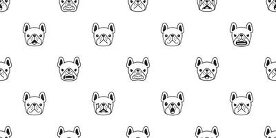 Hund nahtlos Muster Französisch Bulldogge Emotionen Rasse Pfote Fußabdruck Karikatur wiederholen Hintergrund Fliese Hintergrund Schal isoliert Illustration Gekritzel Weiß Design vektor