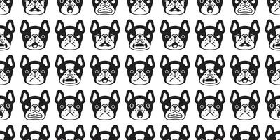 Hund nahtlos Muster Französisch Bulldogge Emotionen Rasse Fußabdruck Pfote Karikatur wiederholen Hintergrund Fliese Hintergrund Schal isoliert Illustration Gekritzel Design vektor