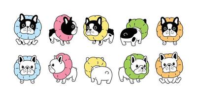 hund franska bulldogg ikon krage valp sällskapsdjur ras Tass karaktär tecknad serie symbol scarf klotter illustration design vektor