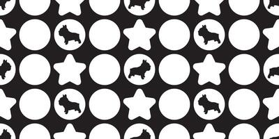 Hund nahtlos Muster Französisch Bulldogge Polka Punkt Star Fußabdruck Pfote Karikatur wiederholen Hintergrund Fliese Hintergrund Schal isoliert Illustration Gekritzel Silhouette Design vektor