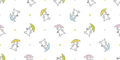 Hund nahtlos Muster Französisch Bulldogge Regenschirm regnet Fußabdruck Pfote Karikatur wiederholen Hintergrund Fliese Hintergrund Schal isoliert Illustration Gekritzel Farbe Design vektor