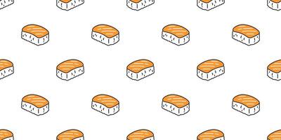 Sushi nahtlos Muster Lachs Onigiri japanisch Essen Fliese Hintergrund Gekritzel Schal isoliert Illustration Karikatur wiederholen Hintergrund Design vektor