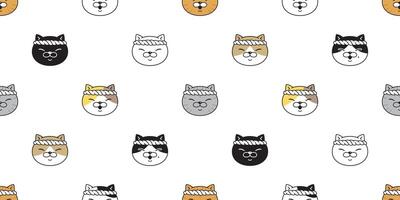 Katze nahtlos Muster Kätzchen Kopf Kattun Ramen Sushi Haustier Schal isoliert Karikatur Tier Fliese Hintergrund wiederholen Hintergrund Illustration Gekritzel Design vektor