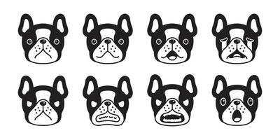 hund franska bulldogg ikon valp sällskapsdjur känslor ras logotyp karaktär tecknad serie symbol scarf klotter illustration design vektor