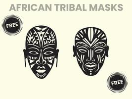 einstellen von schwarz Silhouetten von afrikanisch Stammes- Masken, ein Sammlung von afrikanisch Stammes- Masken im verschiedene Kompositionen. perfekt zum Designs thematisch um Afrika, Kultur, Stämme, Rituale, und Totems. vektor