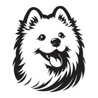 ein spielerisch samoyed Hund Gesicht Illustration im schwarz und Weiß vektor