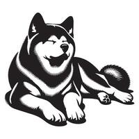 en avslappnad akita hund ansikte illustration i svart och vit vektor