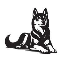 en avslappnad norska älghund hund ansikte illustration i svart och vit vektor