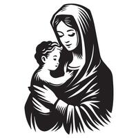 Maria halten Baby Jesus Illustration im schwarz und Weiß vektor