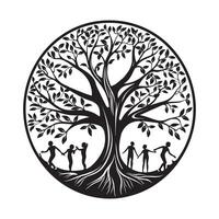 träd av liv med mänsklig illustration i svart och vit vektor