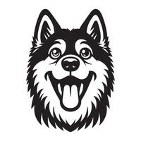 ein aufgeregt norwegisch Elchhund Hund Gesicht Illustration im schwarz und Weiß vektor