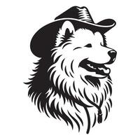 cowboy hatt samojed illustration i svart och vit vektor