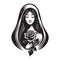 heilig Maria halten ein Rose Illustration im schwarz und Weiß vektor
