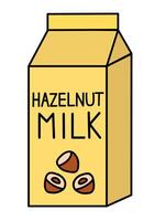 vegan Haselnuss Milch. Box Karton Verpackung. eben Illustration. vektor