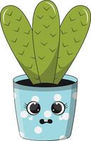 illustration av söt inlagd kaktus. tecknad serie karaktär på vit bakgrund. vektor