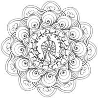 Mandala mit Hufeisen und Kleeblatt Symbole von gut Glück, abstrakt Färbung Seite zum st. Patrick's Tag zum Kinder und Erwachsene Aktivität vektor