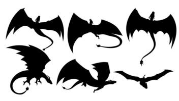 Drachen Silhouette. Drachen Silhouette. schwarz Drachen Silhouette. Mythologie Tier. vektor