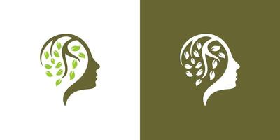 huvud träd hjärna logotyp sinne blad mänsklig människor ikon vektor