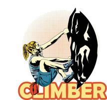 ein weiblich Felsen Bergsteiger im Aktion. perfekt zum Sport Wettbewerb Banner vektor