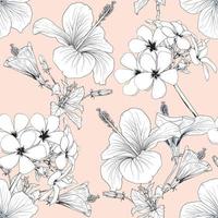 nahtlose Muster floral mit Hibiskus und Frangipani-Blüten rosa Pastell abstrakt background.vector Illustration handgezeichnete Linie art.for Stoff Pint Design. vektor