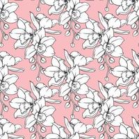 sömlösa mönster blommig med orkidéblommor abstrakt rosa pastell bakgrund. vektor illustration handritning linje konst. för tyg mönster pint design.