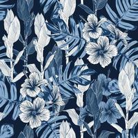 nahtloses Muster floral mit Hibiskasblüten und Canna-Lilly-Blatt abstrakten Hintergrund. Vektor-Illustration Aquarell Handzeichnung. Stoff Modedesign vektor