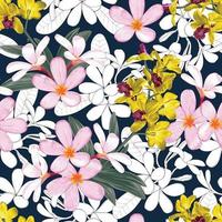 nahtlose Muster floral mit rosa Pastell Frangipani und Orchideenblüten abstrakten Hintergrund. Vektor-Illustration handgezeichnete Linie Kunst. für Stoff Textildruck Design vektor