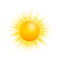realistisch Sonne mit Strahlen Symbol zum Wetter Design. heiß Temperatur. Sonnenschein Symbol. Lager Illustration. vektor