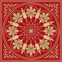 guld med röd klassisk grekisk fyrkant prydnad. rektangel av gammal grekland och roman imperium. byzantine målning av väggar, golv och tak. dekoration av europeisk palats. vektor