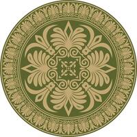 guld med grön klassisk grekisk runda prydnad. cirkel av gammal grekland och de roman imperium. byzantine målning av väggar, golv och tak. dekoration av europeisk palats. vektor