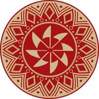 einheimisch amerikanisch runden Gold mit rot Muster. geometrisch Formen im ein Kreis. National Ornament von das Völker von Amerika, Maya, Azteken, Inkas. vektor