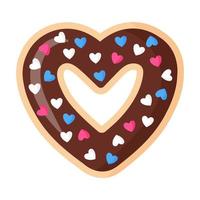 Valentinstag herzförmige Schokoladendonut mit Zuckerguss und Herzen. vektor