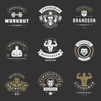 Fitness Center und Sport Fitnessstudio Logos und Abzeichen Design einstellen Illustration. vektor