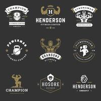 Fitness Center und Sport Fitnessstudio Logos und Abzeichen Design einstellen Illustration. vektor