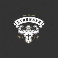 Bodybuilder Mann Logo oder Abzeichen Illustration männlich Bodybuilding Symbol Silhouette vektor