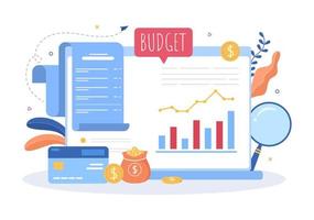 budget finansanalytiker för att hantera eller planera spendera pengar på checklistan på urklipp, kalkylator och kalenderbakgrundsvektorillustration vektor