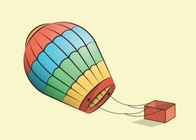 en färgrik varm luft ballong landat på de jord platt illustration med de översikt stroke vektor