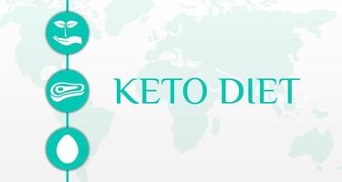 Keto Diät Hintergrund Illustration Banner mit Ei, Fleisch und Pflanze Symbole und Welt Karte vektor
